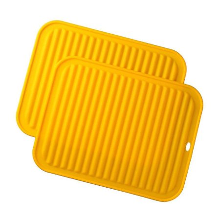 Silikon Trivet Måt Sæt Bordmåtte, Varmepuder, Køkkenbordmåtte - Vandafvisende, (sæt af 2 gule)