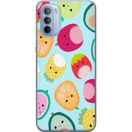 Kompatibelt Mobildeksel til Motorola Moto G31 Mønster av kawaii-frukter som jordbær sitron ananas og avocado på lyseblå bakgrunn