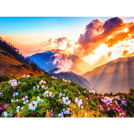 30x40cm 5D DIY Diamantmålning Full, Berg och Blommor#L, DIY