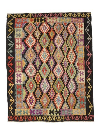 Oosters Kelim Afghan Old Style Vloerkleed 210X247 Bruin/Zwart Wol, Afghanistan