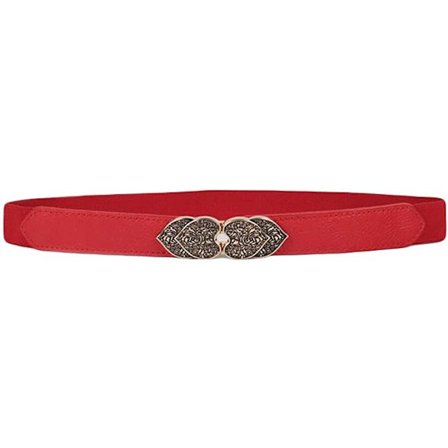 Retro elastisk stretchbælte til kvinder til kjoler, damebælte, tyndt bælte (rød)
