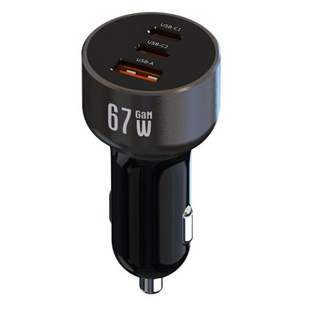 NEXTBATT 65W Car Charger 2x USB-C/1x USB-A - Black/Gray