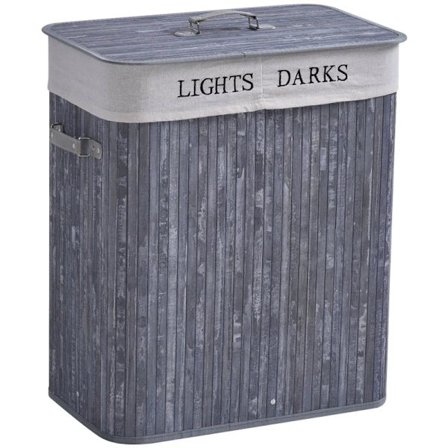 Rootz Vasketøjskurv - Vasketøjsboks - Vasketøjskurv Med Låg - Lærredspose Med Vaskbar Vasketøjspose - Håndtag - Lærred + Bambus - Grå - 100L 52 x 32 x