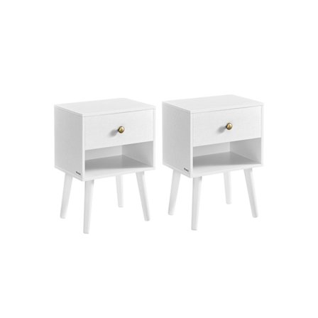 Rootz sengebordesæt - Snehvide farve - Spånplade MDF massivt træ - Natbordssæt - 28cm x 39cm x 55cm - 10,8kg Vægt - 59kg Kapacitet