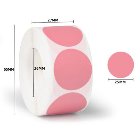 500 ark/rulle, runda klistermärken, avtagbara självhäftande etiketter, för organisering av kodade etiketter.