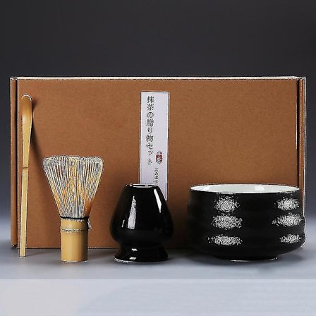 4 stk. Traditionelt Matcha Gaveæske Bambus Keramik Matcha Skål Med PiskerisBY