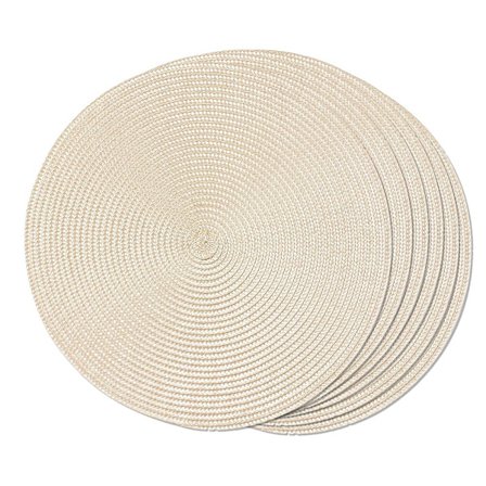 Sett med 6 runde, vevde spisebrikker - vaskbare - sklisikre - 38 cm (beige)