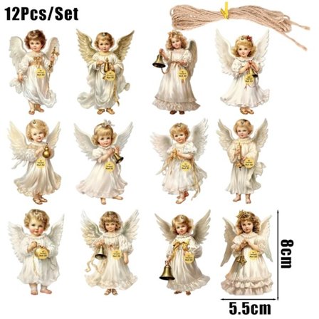 12 st Julängel Trähänge 2D Platt Julgransdekor Fönsterdisplay Juldekoration (FMY) Stil A