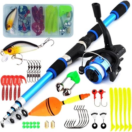 Børnefiskestang 1,8 m Teleskopisk - Komplet startsæt med hjul og tilbehør - Sikker og let