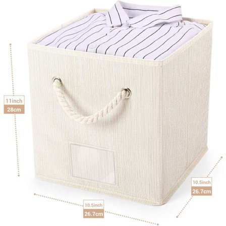 Hopfällbar förvaringslåda i bambu [set om 4 stycken ] med handtag av bomullsrep, 27 x 27 x 28 cm