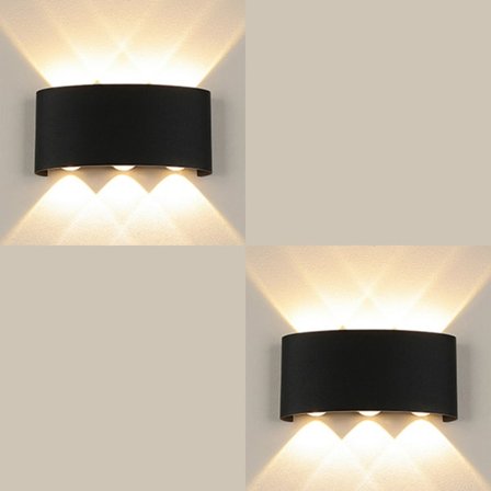 6 indendørs og udendørs væglamper (varmt lys * 6W sort ramme)