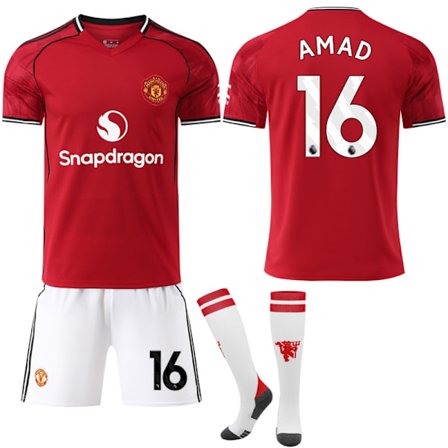 Man Utd Hjemmedrakt 2025-2026, Barn & Voksne, No.16 AMAD, med Sokker No.16 AMAD No.16 AMAD 26