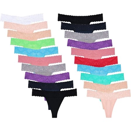 2025 Senaste Modell 20-pack Dam Trosor i Spets Sömlösa T-rygg Låg Midja Genomskinliga Trosor 20-pack Stor