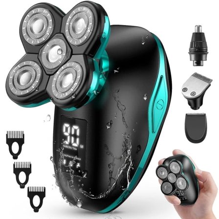 Huvudrakapparat för Män, 5-i-1 Rakapparat för Skalligt Huvud Sladdlös LED Elektrisk Rakapparat, Våt- och Torrrakapparat, IPX5 Vattentät Roterande... ̃