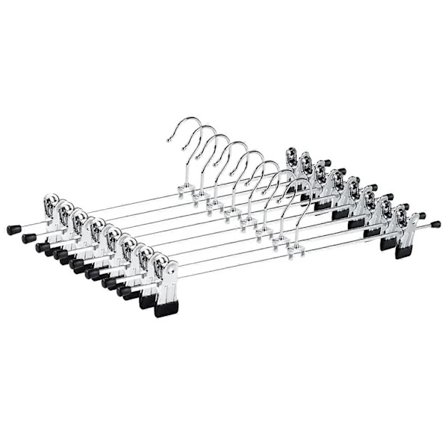 10-pak 40 cm krombelagte bøjler i jern, sølvfarvede metalbuksebøjler til bukser, shorts, nederdele, strømper, undertøj, med skridsikre klemmer