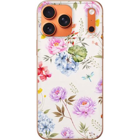 Kompatibel Mobilcover til Apple Apple iPhone 17 Pro Max Blomstret mønster med håndmalede blomster, sommerfugle og insekter i romantisk skandinavisk