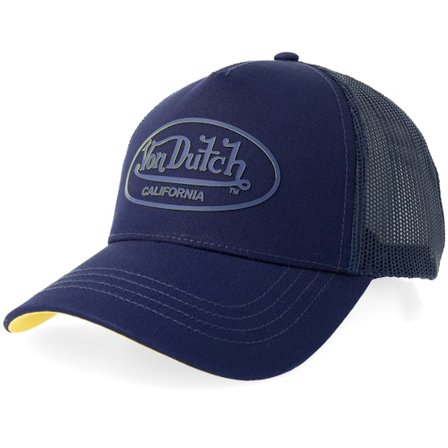 Von Dutch - Blå trucker Caps - Oval Logo Navy/Yellow A-frame Trucker @ Hatstore