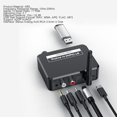 Bluetooth 5.1 Digital till Analog Ljudomvandlare RCA Mottagare för PS3 PS4 DVD Hemmabio