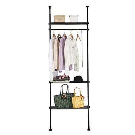 Rootz Säädettävä Vaatekaapin Järjestäjä Vaatehyllyjärjestelmä - Riipputanko - Teleskooppivaatteiden säilytyshyllyt, musta