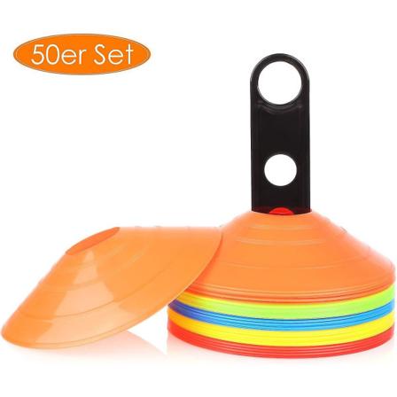 Sæt af 50 Markeringspinde, Fodboldkasketter, Markeringsplader, Til Træningskasketter I Fodbold, Ishockey, Håndbold Eller Træningshjælp Til 