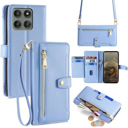 Motorola Edge 60 Pro 5G Skal i Läder med Fodral och Korsbärande Dragkedja i Fårskinnstextur