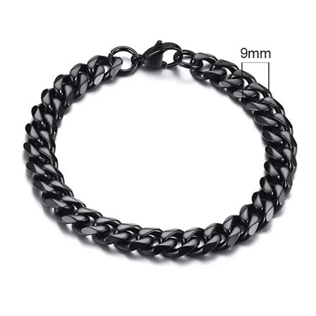Vnox Miesten Yksinkertainen 3-11Mm Ruostumaton Teräs Curb Kuubalainen Linkkiketju Rannekoru Naisille Unisex Rannekoru Lahja T 9mm Black 23cm