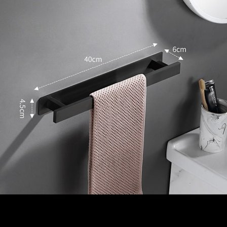 Tavallinen musta pyyhekuivain, ei tarvitse porata, kylpyhuoneen pyyhekuivain vieraspyyhe seinälle matta ruostumaton teräspyydin