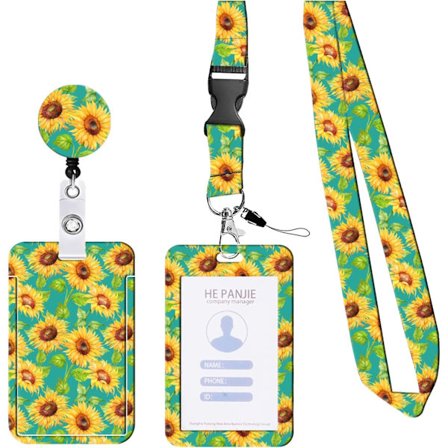 Halsmerkeholder (solsikkegrønn), kantinekort, halskort, halskort, fasjonabel snor for ID-kort, nøkler, billetter, hjemmekontor