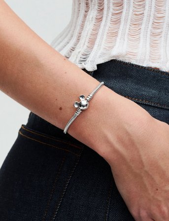 Pandora Disney Snake Chain Sterling Silver Bracelet With Mickey Mouse Clasp - Silver - 17 CM