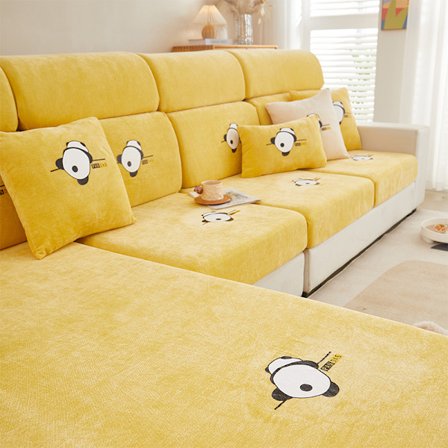 Citron Gul Panda; Ryggstöd Storlek M (50-65cm bred x 80-100cm lång); Fulltäckande sofföverdrag, mångsidigt och stilrent, minimalistiskt modernt 