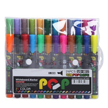 24 stk whiteboardpenn i flere farger, hurtigtørkende tusj for graffiti og skriving