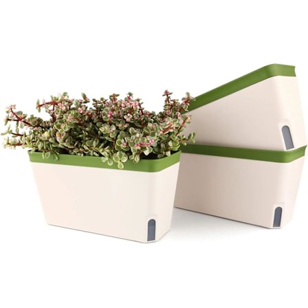 1 stk. Selvvandede Plantepotte Rektangel 27CM, Plastik Blomsterpotte med Synligt Vandniveau Vindue Dekorativ Have Bonsai Potte til Indendørs Planter