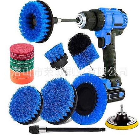 Rengøringsbørste, 5-delt boremaskine rengøringsbørste, skruetrækkerbørste, kraftig keramisk fliseborebørste, køkken, gulv, bil, badekar, blå