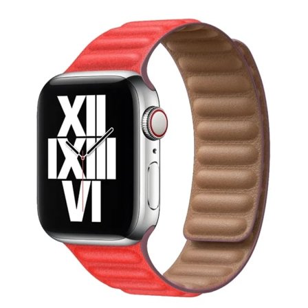 Läderarmband för Apple Watch 45mm 41mm 44mm 40mm Original Magnetisk Loop Länk Armband iWatch Ultra 2 49mm 9 8 7 6 SE 3 42mm Röd