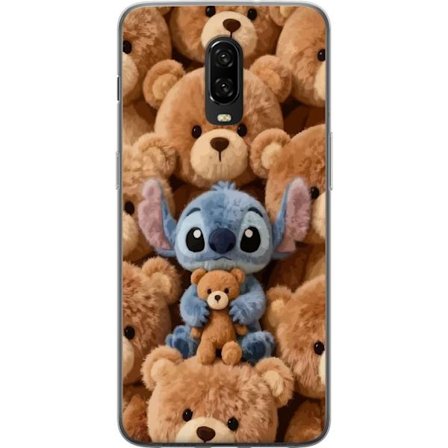 Kompatibelt Mobildeksel til OnePlus 6T Stitch omgitt av brune teddybjørner med en liten teddybjørn i fanget i en søt og koselig kawaii-design