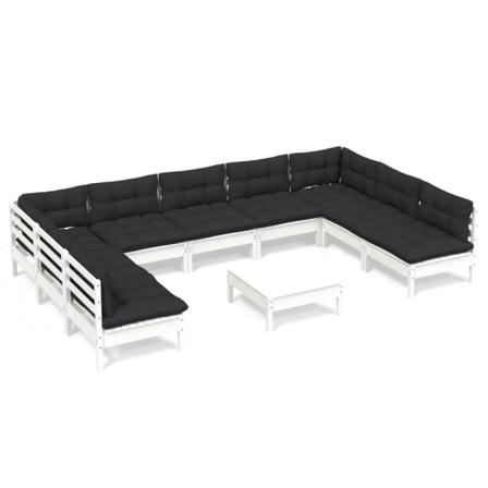 Vidaxl Loungegrupp Med Dynor 10 Delar Vit Massiv Furu Vit