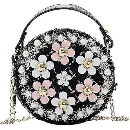 Liten jenteveske med perlekjeder og blomster - Mini søt prinsesseveske skulderveske