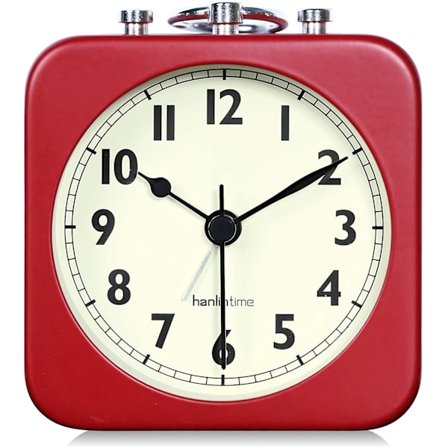 Analog vekkerklokke Rød firkant Stille liten reisevekkerklokke i metall for barn Soverom Nattbord Stue Kontor Rød