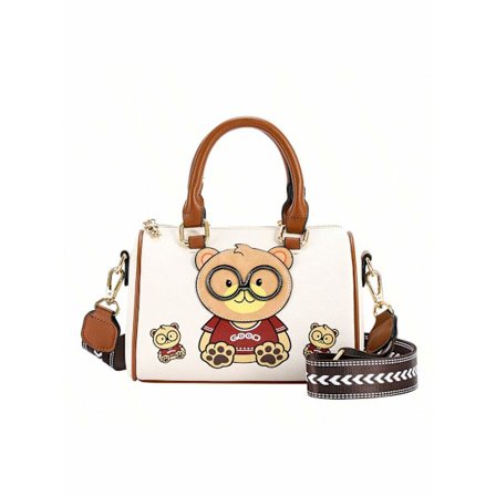 Söt Björn Handväska För Kvinnor, Mångsidig Bostonväska, Tecknad Crossbody-väska, Läder Axelväska Med Avtagbar Bred Axelrem