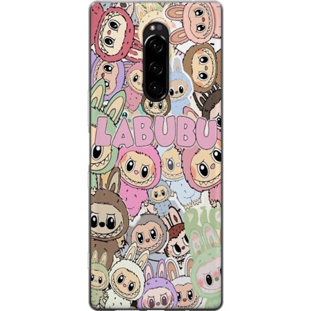Kompatibelt Mobildeksel til Sony Xperia 1 Rosa kawaii-komposisjon med søte tegnede karakterer og myke former