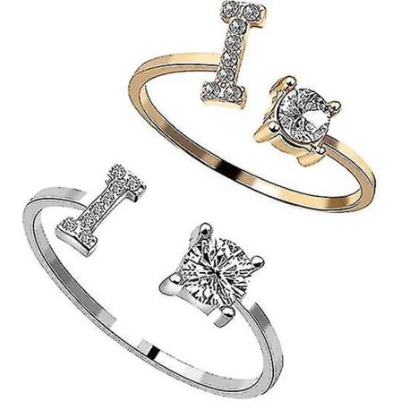 Ring Kvinnor Bokstav Silver Och Guld Färg Metall Justerbar Öppning Ring Initialer Namn