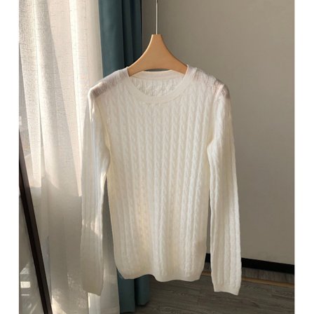 (S) Dame Rund Hals Langærmet Lett Kabel Strikket Genser