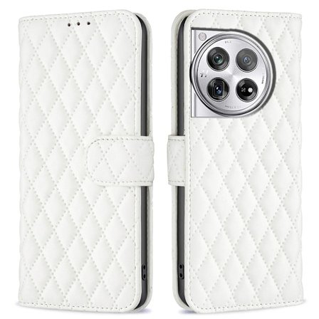 Matt OnePlus 12 fodral med rombmönster - Vit