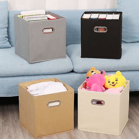 Amazon Basics Sett med 2 Foldbare Stoffoppbevaringskuber med Oval Øye, Svart med Rundt Hull Uten Lopp