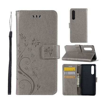 Butterfly läder Huawei P30 fodral - Silver/Grå