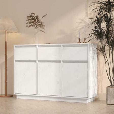 Vidaxl Skänk Vit 110x34x75 Cm Massiv Furu Vit