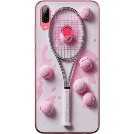 Kompatibel Mobilcover til Huawei Huawei Y7 (2019) Rosa glaskugler og tennisketsjer i et kreativt stillbillede med legende popfølelse og moderne desig