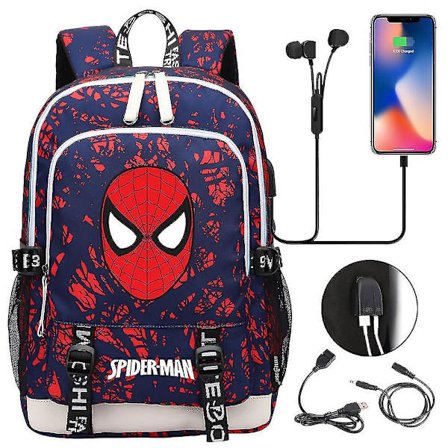 Spiderman USB Skoletaske Rygsæk til Børn og Unge - Perfekt til Teenagere, Studerende, Kvinder og Mænd - Laptop Rejsetilbehør