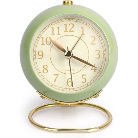 SCSYV Liten väckarklocka, klassisk retro analog söt enkel design liten bordsur utan tickande batteridriven tyst bakgrundsbelysning för barn/sovrum/