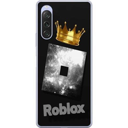 Kompatibelt Mobildeksel til Sony Sony Xperia 10 V Minimalistisk svart og sølvfarget Roblox-symbol med gylden krone og luksuriøs gamer-estetikk på e